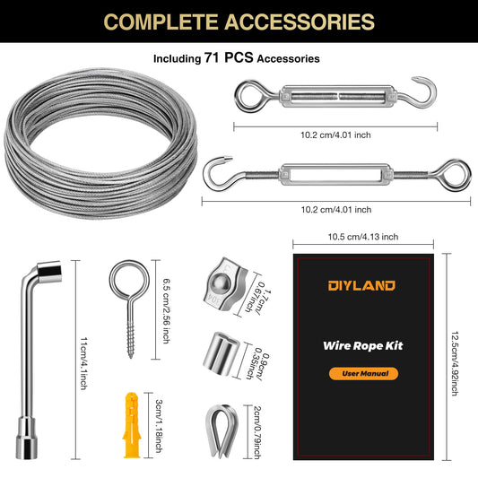 DIYLAND Wire Rope Trellis Set 35M/2mm Stainless Steel Wire Rope Set for Climbing Plants, Wire Rope Kit for Lamp Suspension, Curtain Wire, including Stainless Steel Wire Rope Clamp.
