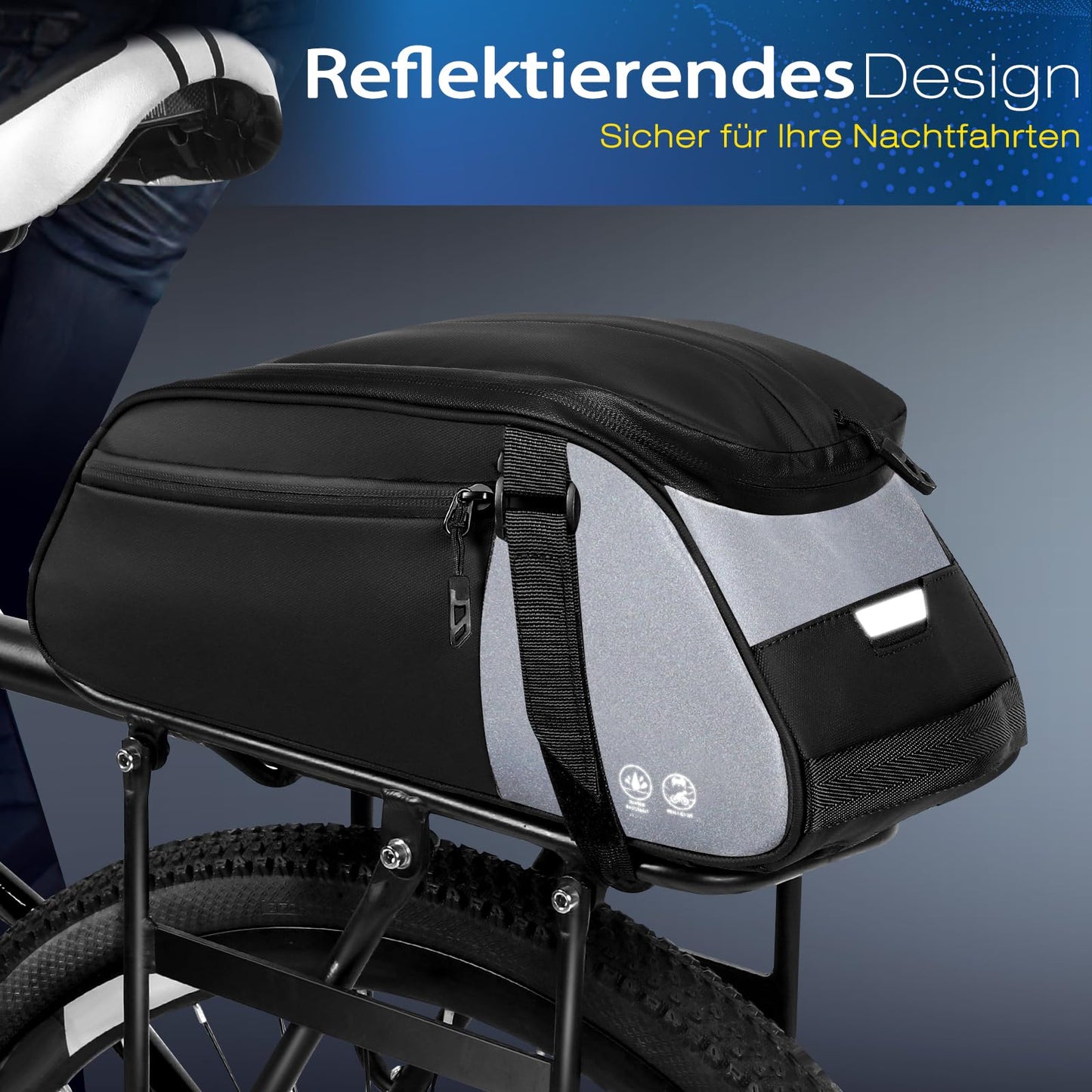 toptrek Carrier Bag 8L volume, bike bags for luggage rack with rain cover, 3-in-1 carrier bags, bike bag luggage rack dimensions 38x16x15 cm (carrier bag- 8L)