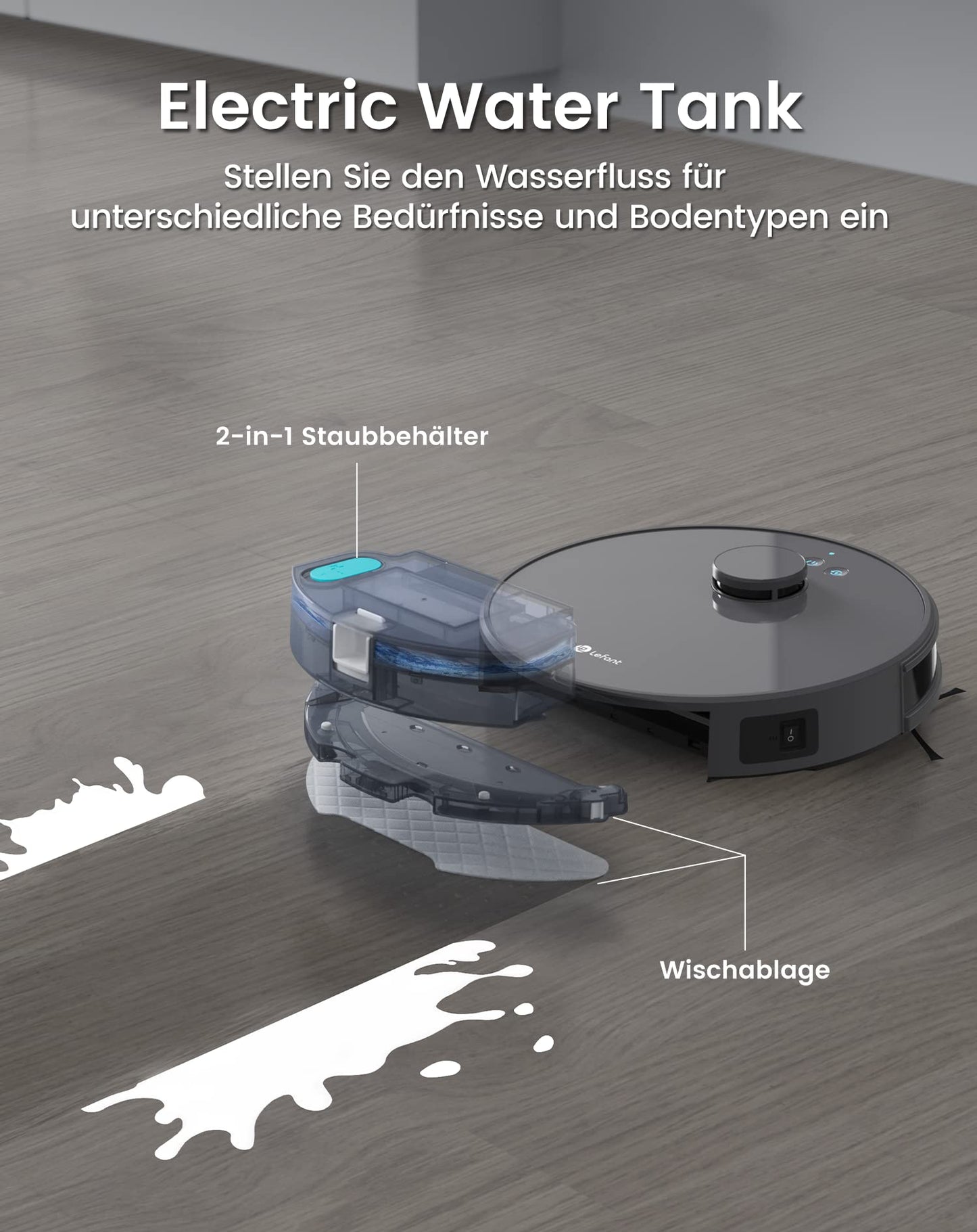 LEFANT robot vacuum with mopping function, 5500Pa suction power, 200min runtime, multi-floor mapping, with No-Go zones, ideal for pet hair, carpets, and hard floors.