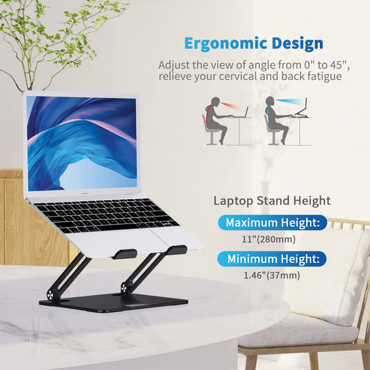 Gokeda Laptop Stand, aluminum ergonomic stand for desk, notebook stand with ventilation opening, compatible with MacBook Air/Pro, Dell, HP, Lenovo, and other 10-15.6" laptops.