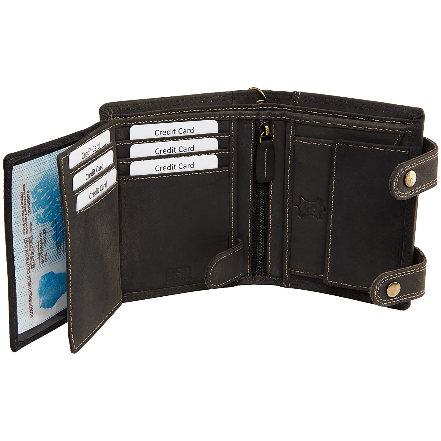 Wildery® RFID biker wallet with chain I wallet with chain men I wallet with security chain I biker combo wallet vertical format I men's gifts / #Vintage Chain WI110 (Black)