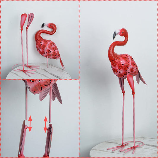 AOFOX Flamingo garden statues and sculptures, 2 pieces metal, large red flamingo bird garden art outdoor statue for home, patio, lawn, backyard decoration