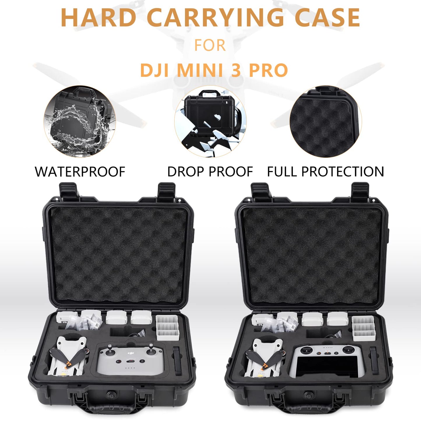 Professional Mini 3 Pro Case, Waterproof Hardshell Case for DJI Mini 3 Pro Drone and DJI RC/DJI RC N1 Remote Controller and Drone Accessories