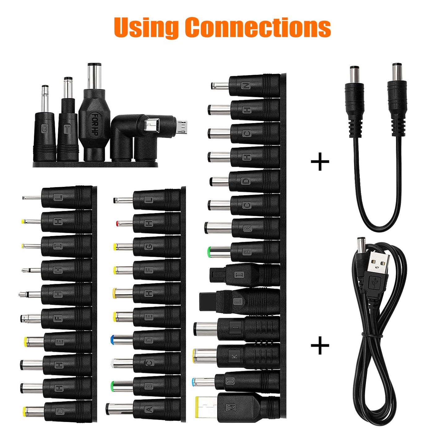 39 pieces of Universal DC Power Supply Adapter, KUOQIY 5.5x2.1mm DC Plug Adapter with 2 pieces of cables, for fans, routers, desk lamps, computers