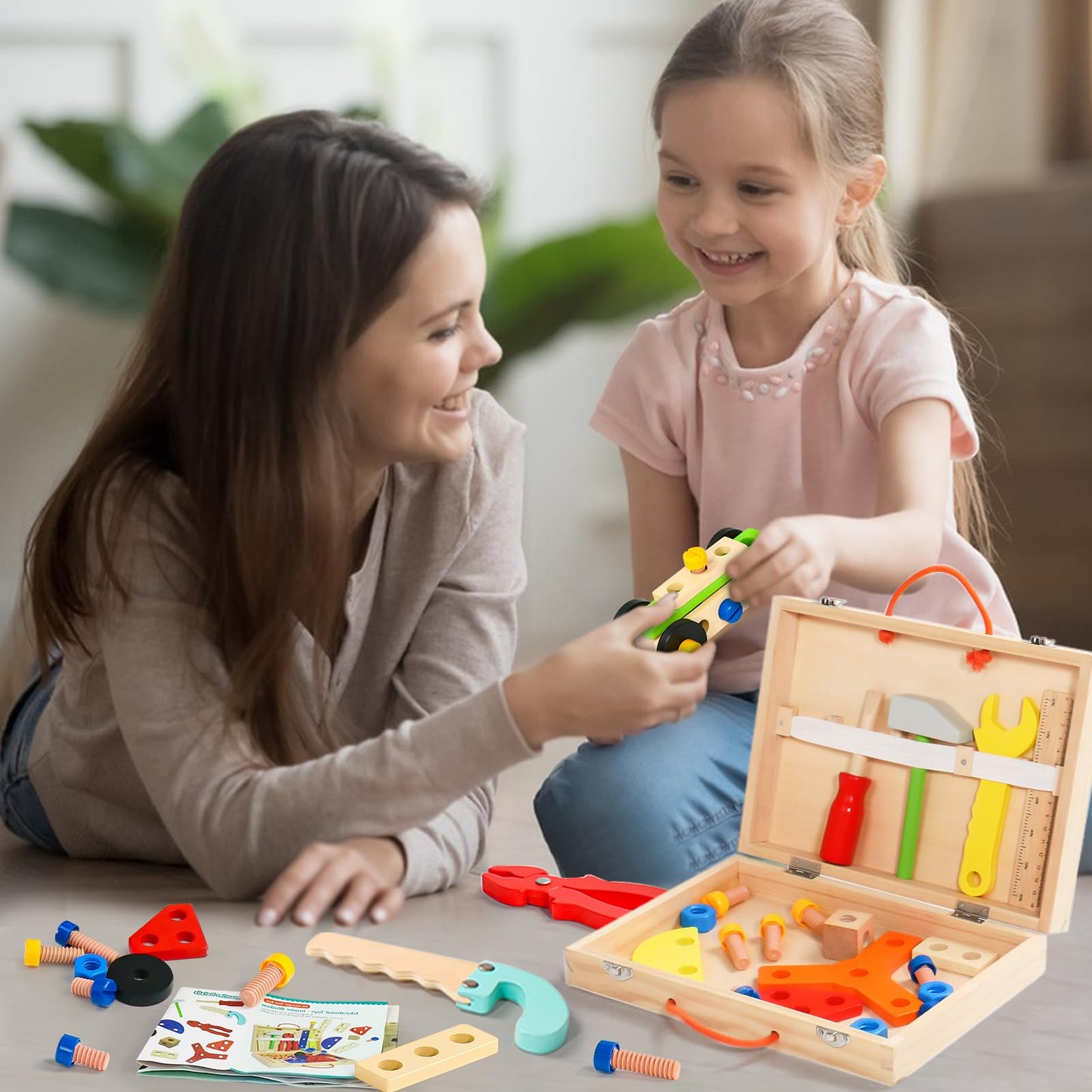 Rtomry Toys for Ages 3+ Tool Set for Kids Montessori Toys for Ages 3+ Boys Girls Wooden Role Play Toolbox Gifts for Kids