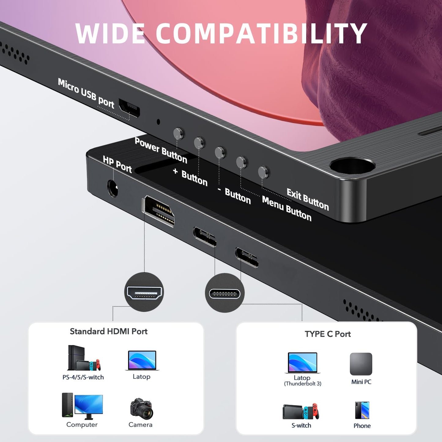 UPERFECT Portable Monitor 15.6 inch, 1920 x 1080 Full HD IPS Screen with HDMI USB C for Laptop PC Mobile Phone PS4/5 Switch. Includes protective case, VESA compatible, Black.