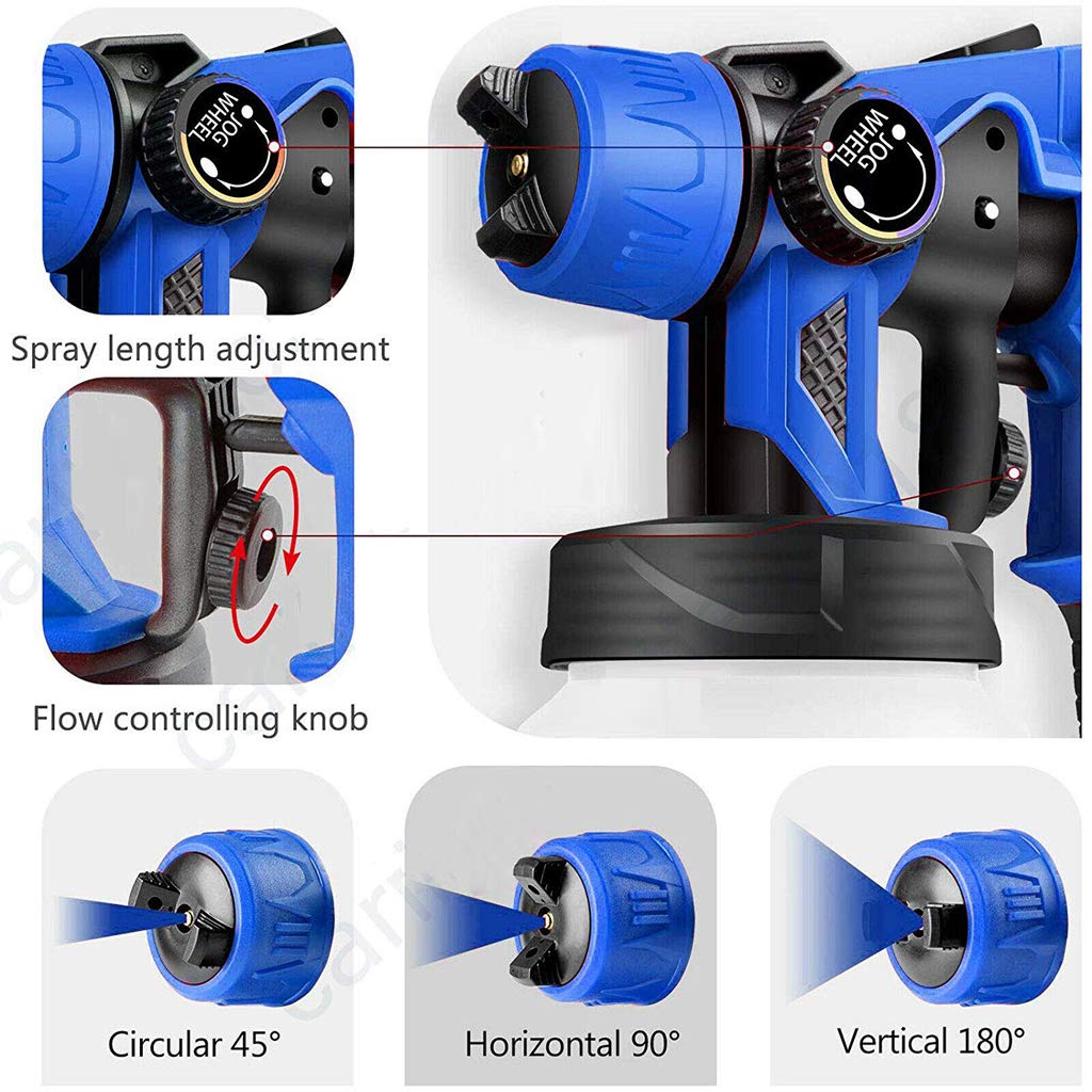 550W Paint Sprayer Electric Spray Gun with 3 spray patterns, 800ml capacity, 100-450ml/Min, adjustable airflow, and color control.