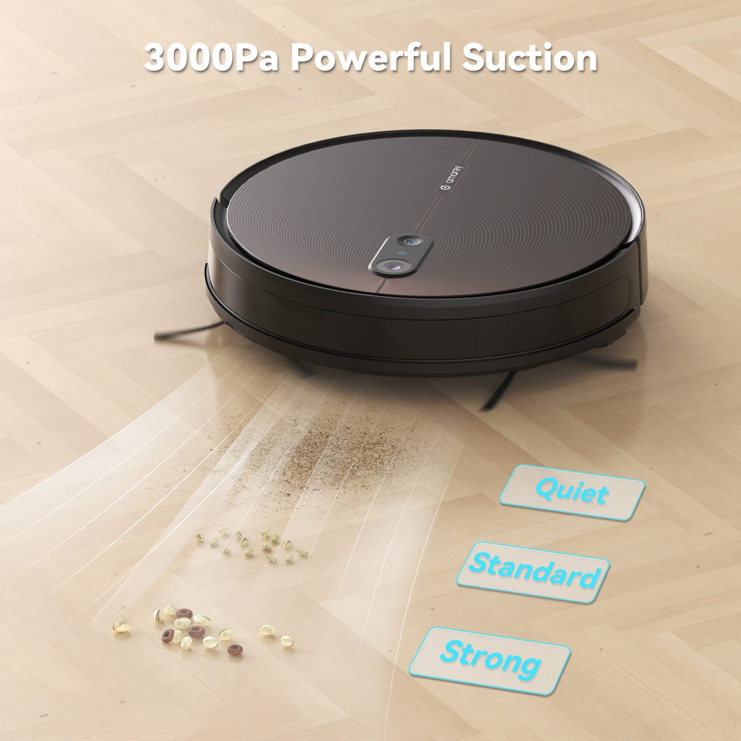 Amarey robot vacuum with self-emptying dock and mopping function, vacuum robot with automatic disposal dock, visual navigation, app & Alexa control, for pet hair, hard floors, carpets.