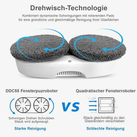 HUTT DDC55 Window Cleaning Robot, Electric Window Cleaner, Automatic Window Robot, Window Cleaner Robot with Remote Control, for Interior and Exterior Windows, Glass, Tiles, 12 Pieces of Cloth.