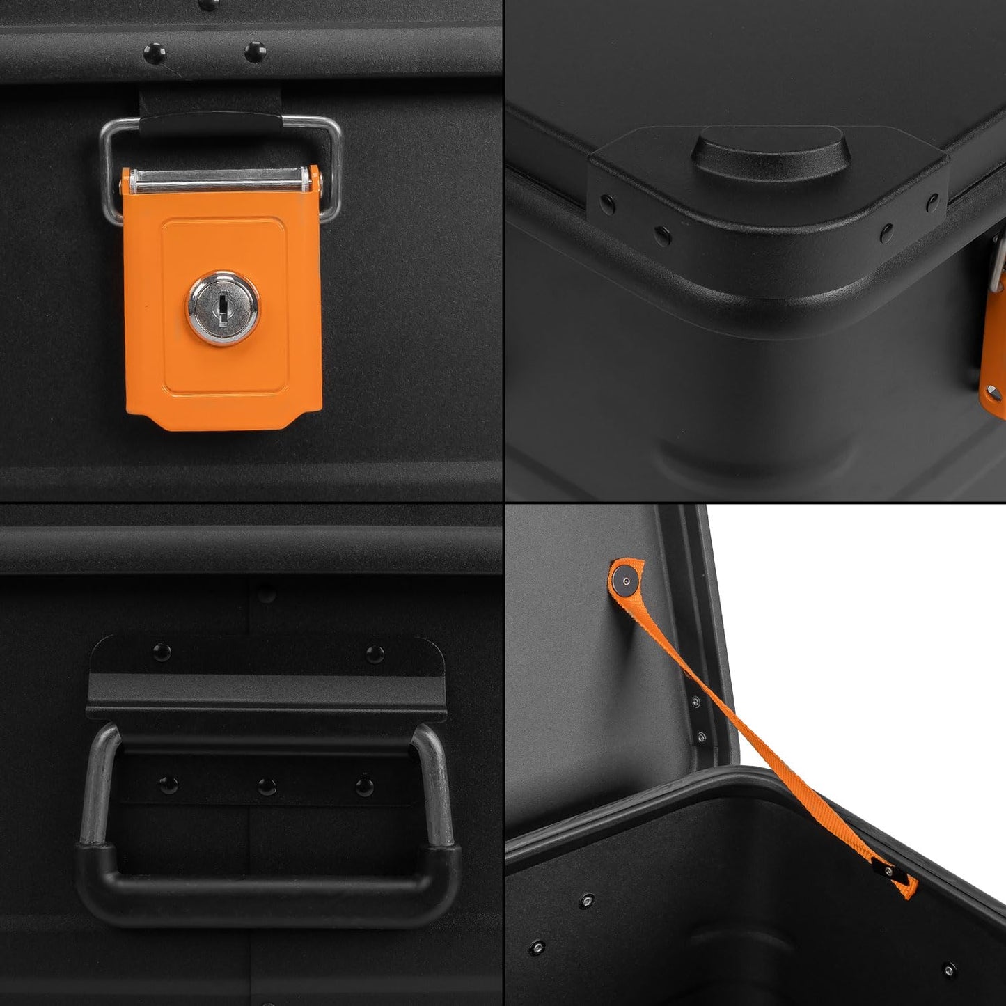 Aluminum box lockable E31B - Premium aluminum storage box 31 liters - lid with aluminum die-cast stacking corners and rubber seal - including locks - black lacquered