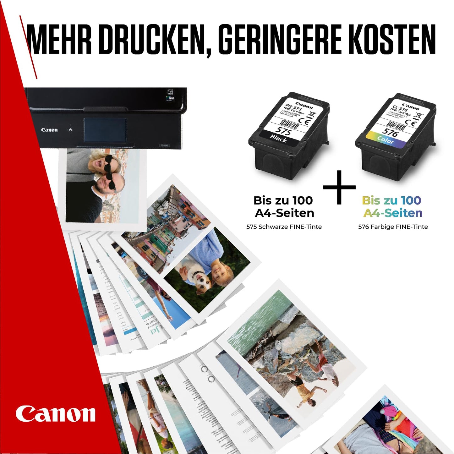 Canon ink cartridges & paper multipack - PG-575/CL-576 Original printer cartridges 2 pack (1 x black, 1 x color) & 4x6 photo paper (50 sheets)