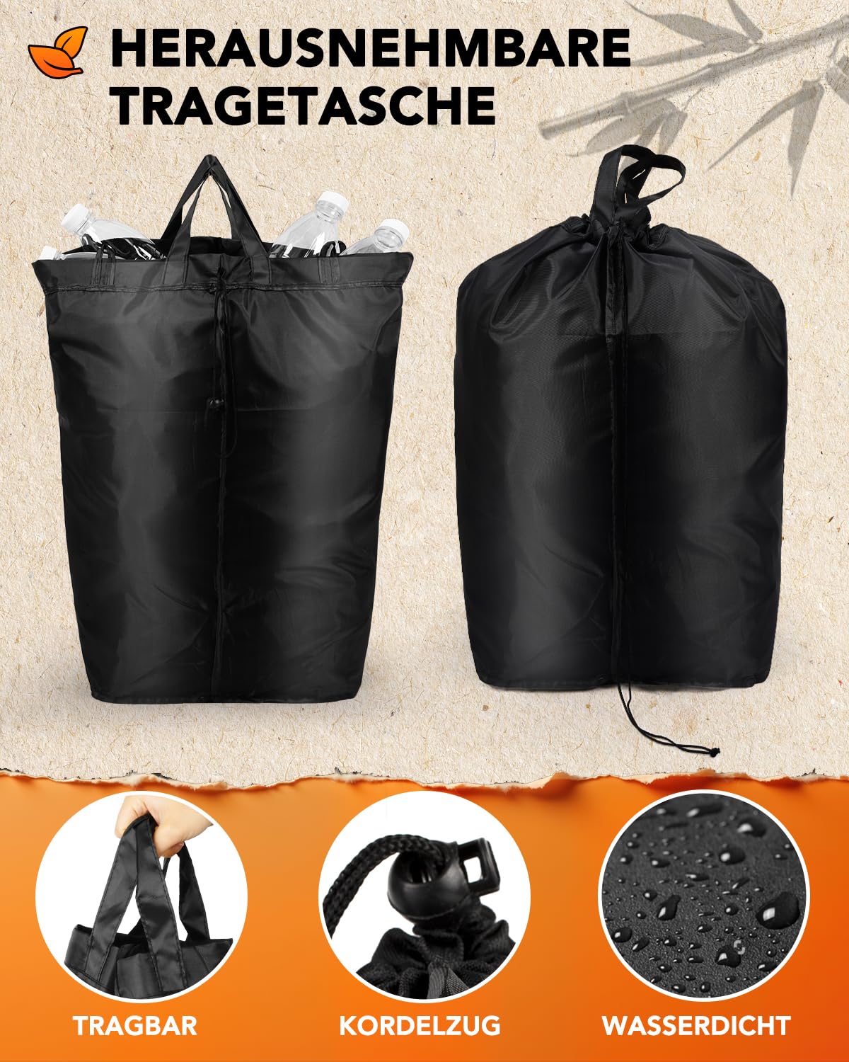 SOUTHGATE 140L deposit bottle collection bin with lid, collapsible container for empties & glass with 2 compartments & XXL carrying bags, 100% recyclable storage box, for shared flats, large families, parties.