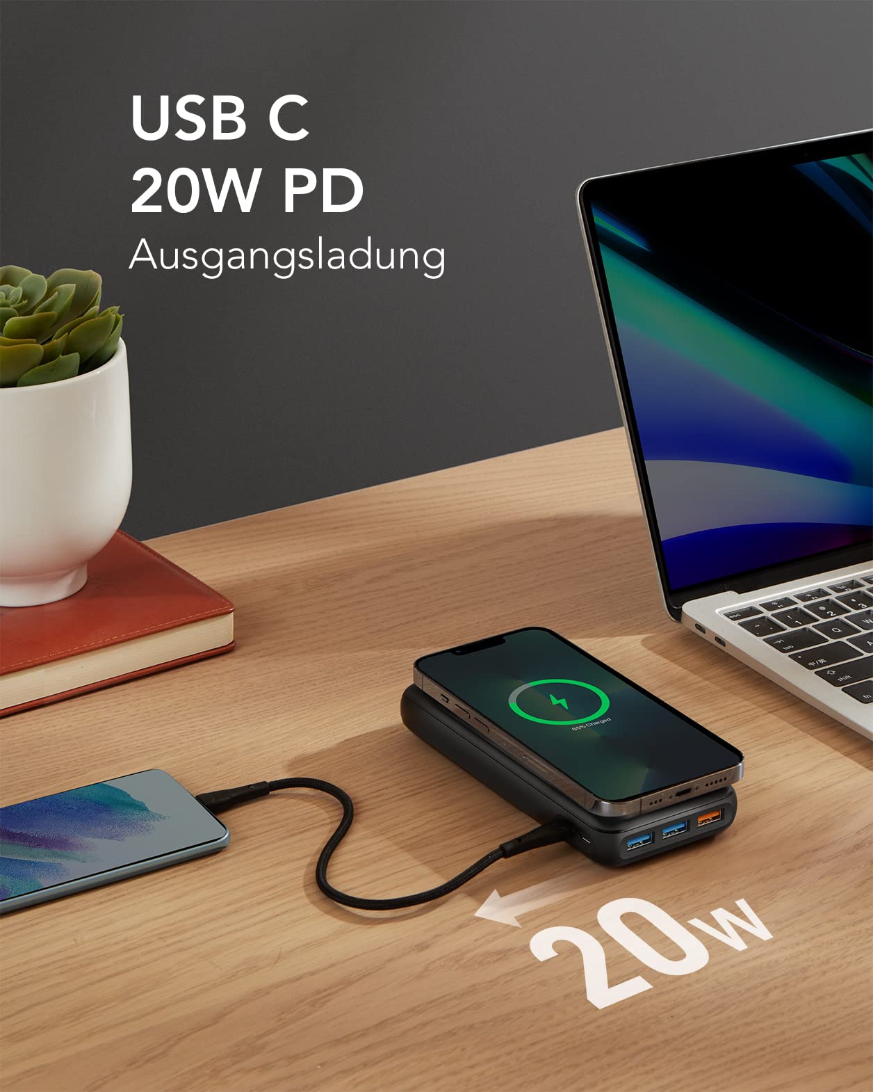 Charmast Power Bank, Wireless Powerbank 20000mAh, Inductive Charging Wireless Charger, 22.5W PD/QC 3.0 External Mobile Battery with LED Display Compatible with iPhone 16 15 14 13 12 Pro Max Samsung Huawei