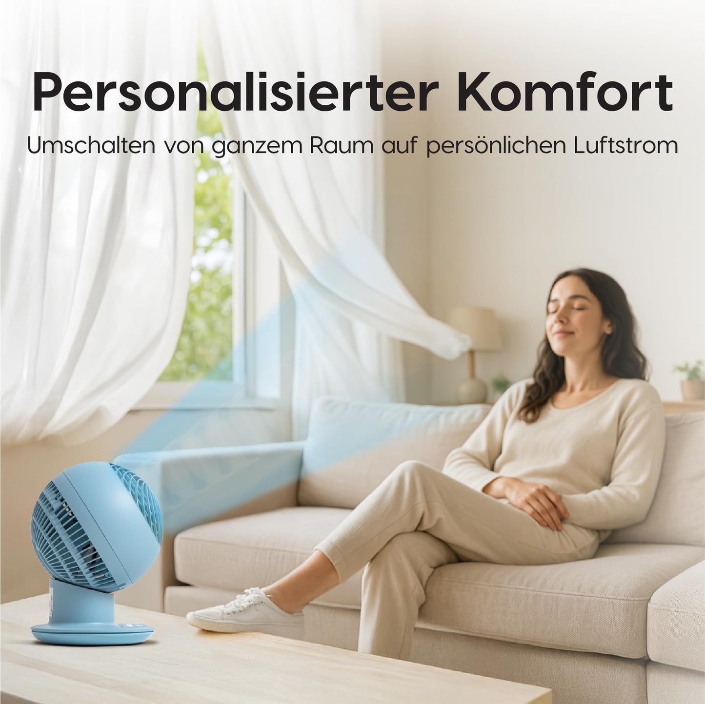 Iris Ohyama Woozoo, 30m², Fan, Matte Blue, 5 Speeds, Remote Control, Oscillating, Quiet, Table Fan, Desk Fan, Floor Fan, Portable, Cooling, PCF-SC15T.