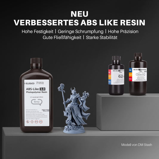 ELEGOO ABS-like 3.0 3D printer resin, 405nm UV-curing photopolymer resin for MSLA/LCD/DLP 3D printers, improved strength and toughness, high precision, low viscosity, 2000g mint green.