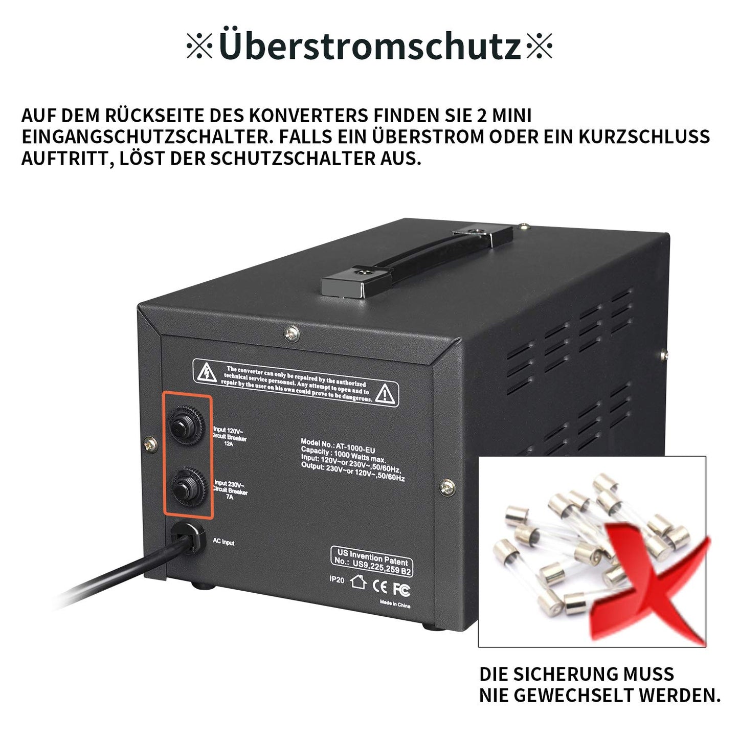 SEYAS 1000W Voltage Converter USA Voltage Converter 220V to 110V Transformer Automatically Step Up & Step Down with U.S. Patent (1000W)