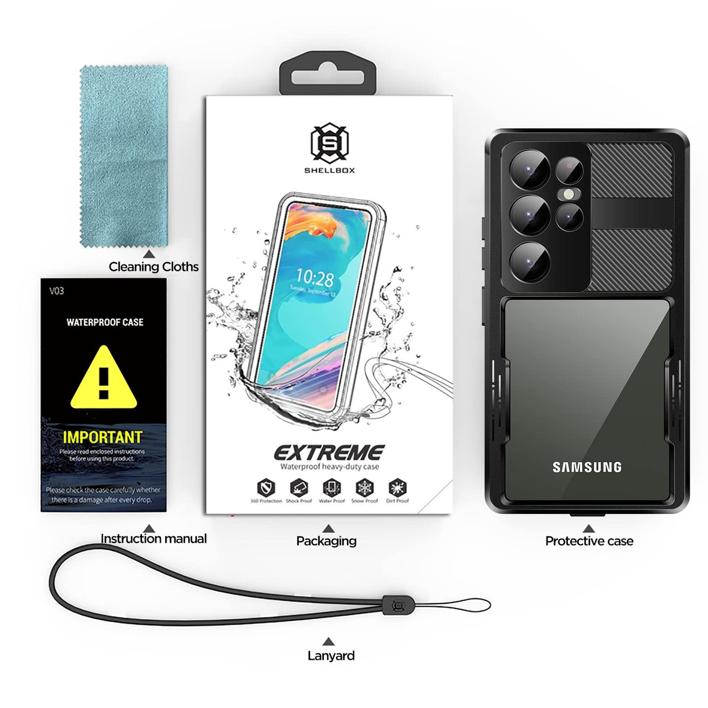AICase waterproof case for Samsung Galaxy S23 Ultra 5G (6.8 inch), snowproof, dustproof, shockproof, full protection, IP68 certified, 360-degree protection, case for Samsung S23 Ultra 2023