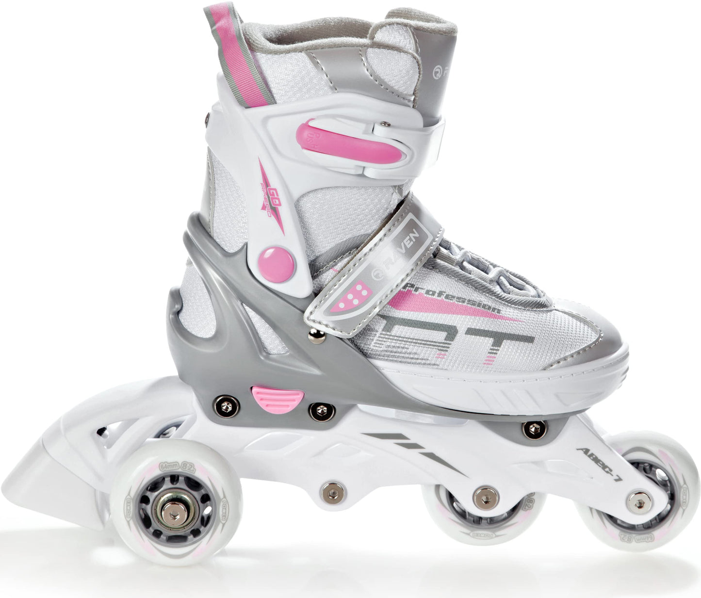 RAVEN Profession 3in1 Inline Skates Triskates Roller Skates Inline Skates for Kids and Adults adjustable (White/Pink, 28-32 (18.5cm-21cm))