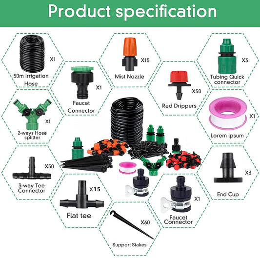 ANJUN 50m Garden Irrigation System, 200 Pcs Garden Irrigation Kit, Automatic Drip Irrigation Garden Misting Cooling System for Landscape, Flower Bed, and Patio Plants (50M)