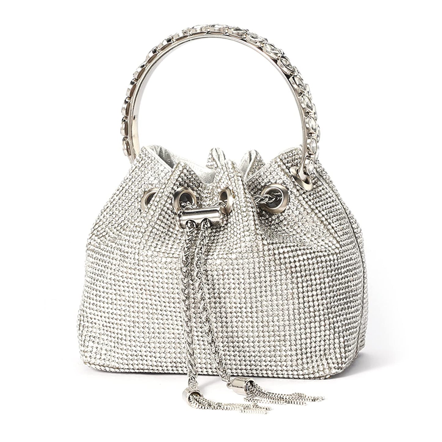 NICOLE & DORIS Women's Bag Rhinestone Elegant Handbag Clutch Glitter Evening Bag Bucket Bag Purse Rhinestones Shoulder Bag for Wedding Party Leisure Silver