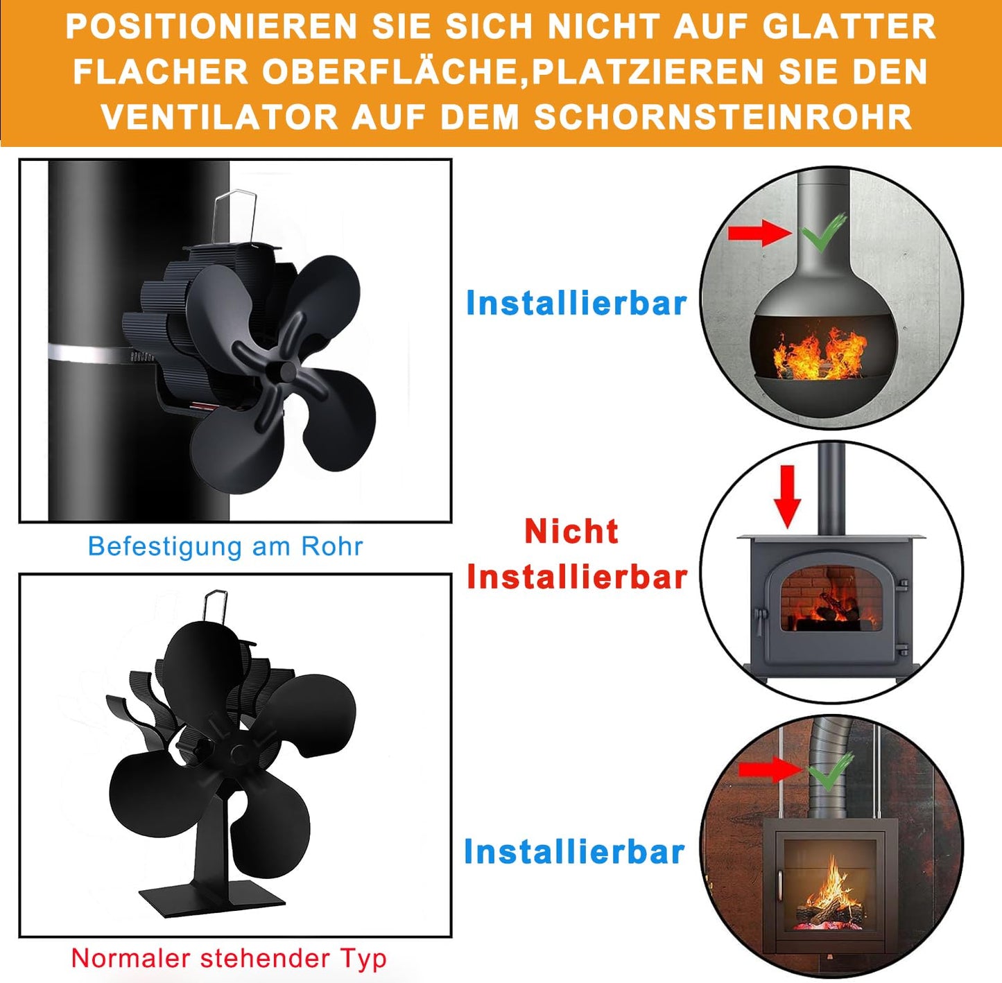 4 Blade Rotor Blades Fireplace Fan, Non-electric Fan Fireplace Wood Stoves Stoves, Stove Fan Fireplace Fireplace Stoves Stove Without Power Heat