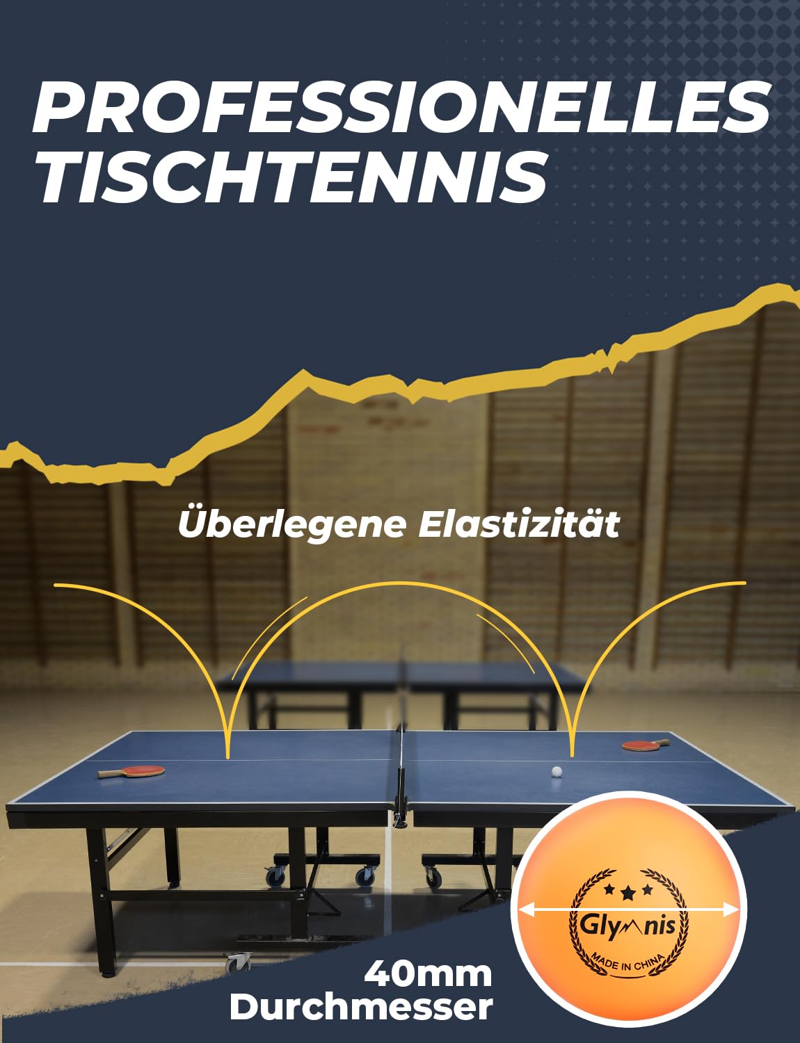 Glymnis table tennis racket, Portable table tennis set, Premium table tennis racket set, 3-star table tennis balls, Compact storage bag for beginners, families, professionals.