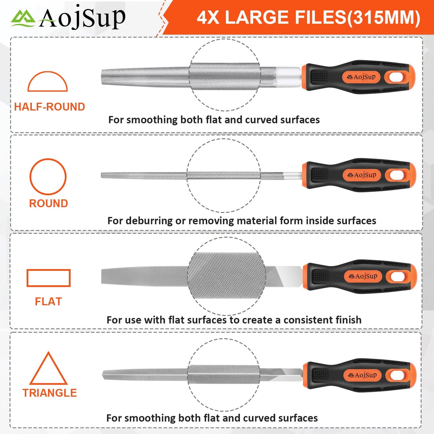 File Set, AojSup 18 pcs. File set for metal and wood with storage bag. High-quality professional file set for metal includes flat file, half-round file, round file, triangular file.