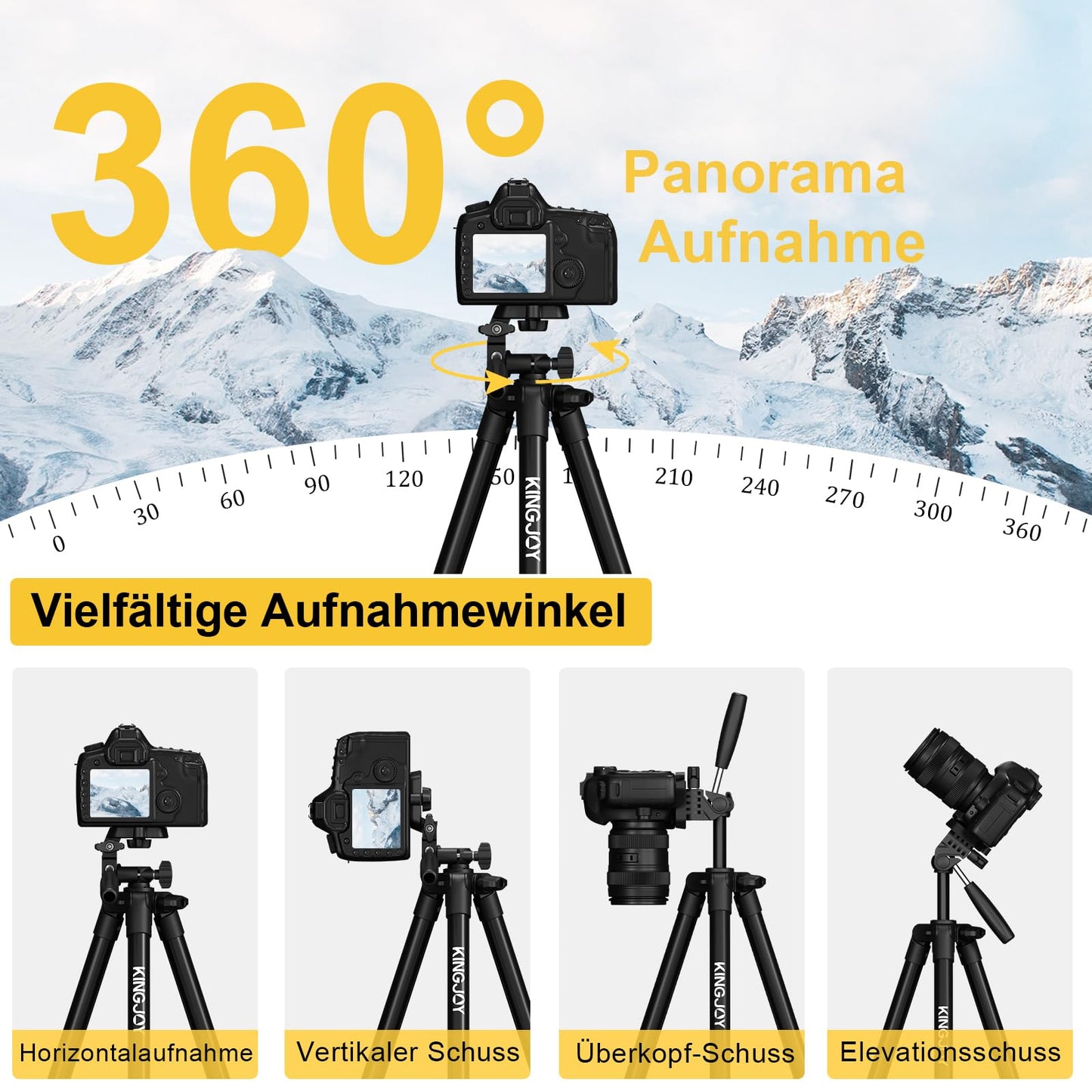 KINGJOY Cell Phone Camera Tripod 71" Lightweight Phone Tripod with Remote Shutter, 360° Rotation Portable Tripod with Tablet Phone Holder for Canon Nikon Action Camera
