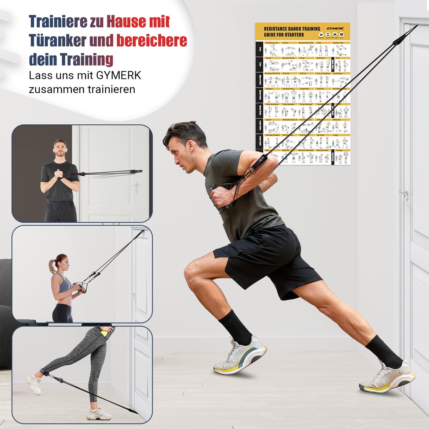 GYMERK Resistance Bands Set, Expander Fitness with Rubber Handles, Training Poster, Ankle Straps, Door Anchor, Carry Bag, 5 Different Resistance Levels. Ideal for Strength Training.