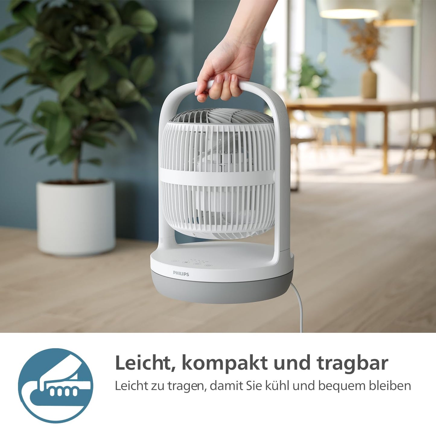 Philips Table Fan Series 2000. Powerful & super quiet with SilentWings Technology. 23 dB. Air circulation. Adjustable tilt up to 180°. 12-hour timer. Bedroom, home, & office. White (CX2050/00)