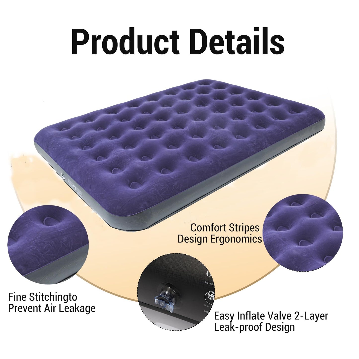 Icelus Double Inflatable Air Mattress 204x153x23 cm with Air Pump, Camping Mattress Air Bed, Inflatable Mattress Bed, Travel Bed, Sleeping Pad for Home and Travel