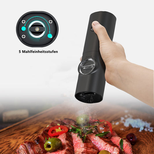 IraXpro Electric Salt and Pepper Grinder 2 Pack with Base, LED Light, Battery Operated, Ceramic Grinding Mechanism with Adjustable Coarseness, Salt and Pepper Grinder for BBQ, Kitchen (Black-Battery Operated)