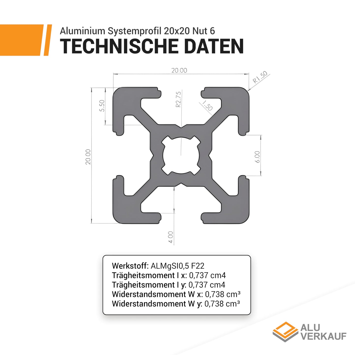 Aluminum Sales Aluminum Profile 20x20mm Slot 6-1x Aluminum Profile 1000mm - Dimensions & quantities selectable - T-slot rail - Aluminum profile system for professionals and hobbyists