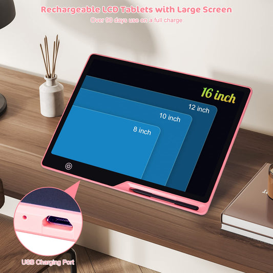 Kinayue LCD writing tablet for kids 16 inch rechargeable, drawing board doodle board preschool learning toy Christmas birthday Easter gift 3 4 5 6 7 year old girls boys