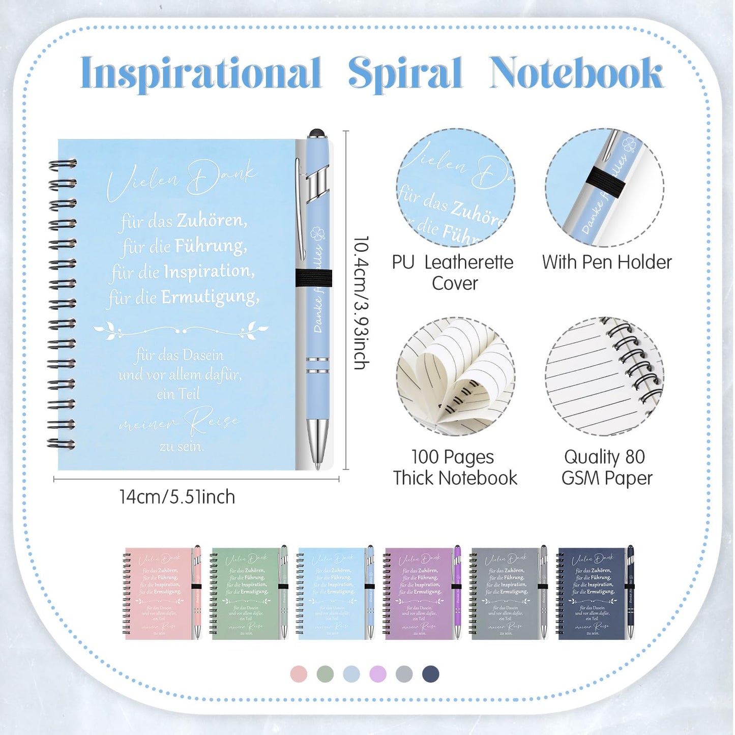 6 Sets Thank You Gifts for colleagues. Includes 6 spiral notepads and 6 pens with touchpens. Farewell gift for coworkers. Motivational gift set for Christmas. (Thank you)