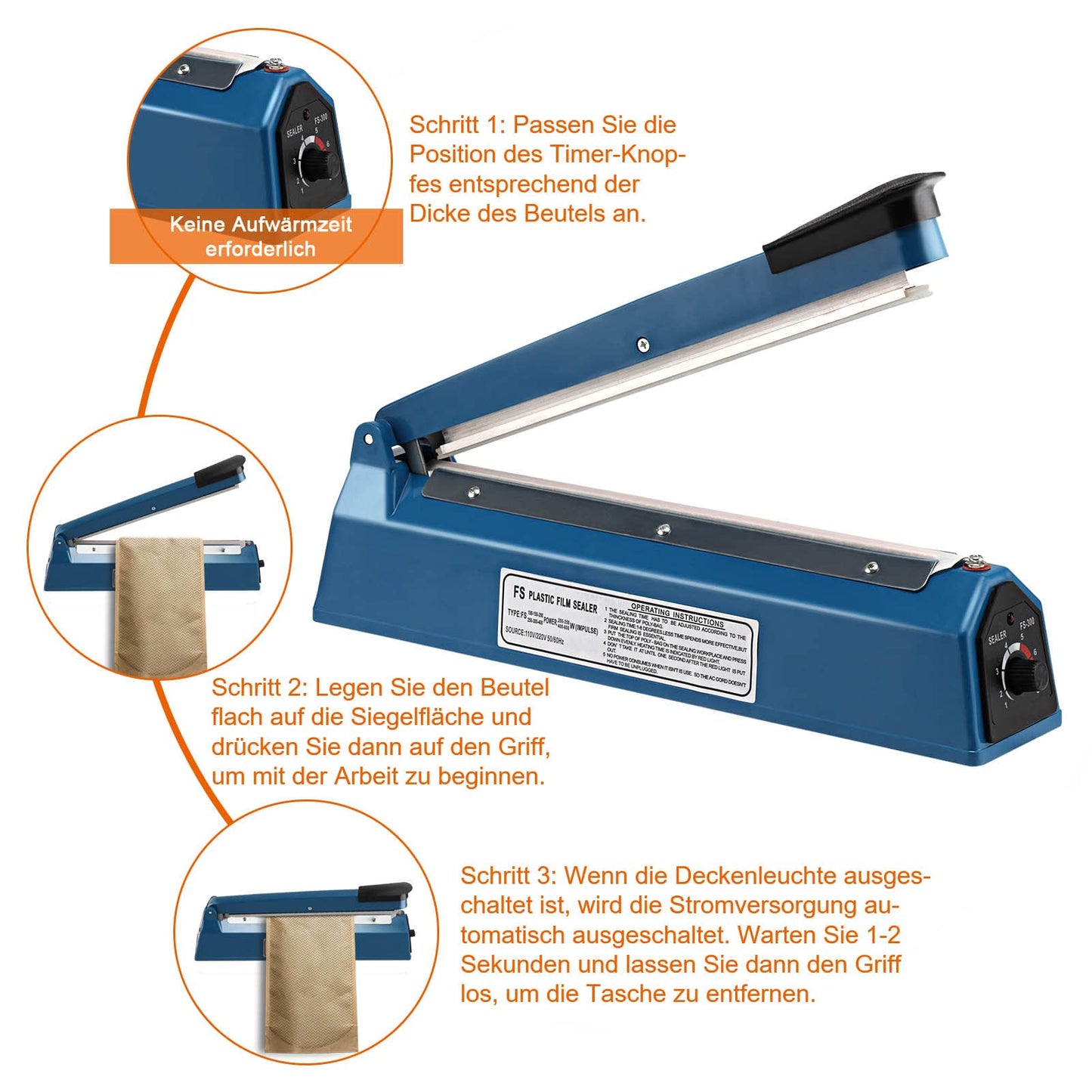 BALLSHOP Heat Sealer 300mm Impulse Sealing Machine Hand Pressure End Packing Machine Film Sealer Bar Sealer Film Welder for Thermoplastic Plastic Films