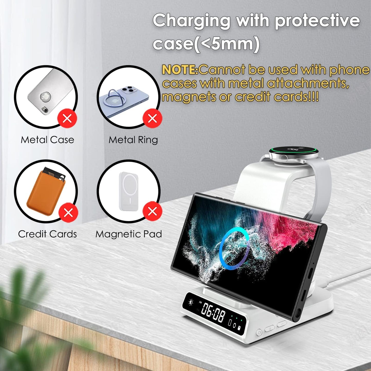 Inductive charging station for Samsung S24 Ultra, leQuiven 3 in 1 Wireless Charging Station for Z Fold 6/Z Flip 6/Galaxy 24/S23 Ultra/S22, Watch Charger for Samsung Galaxy Watch 7/Ultra/6/6 Classic/Buds 3