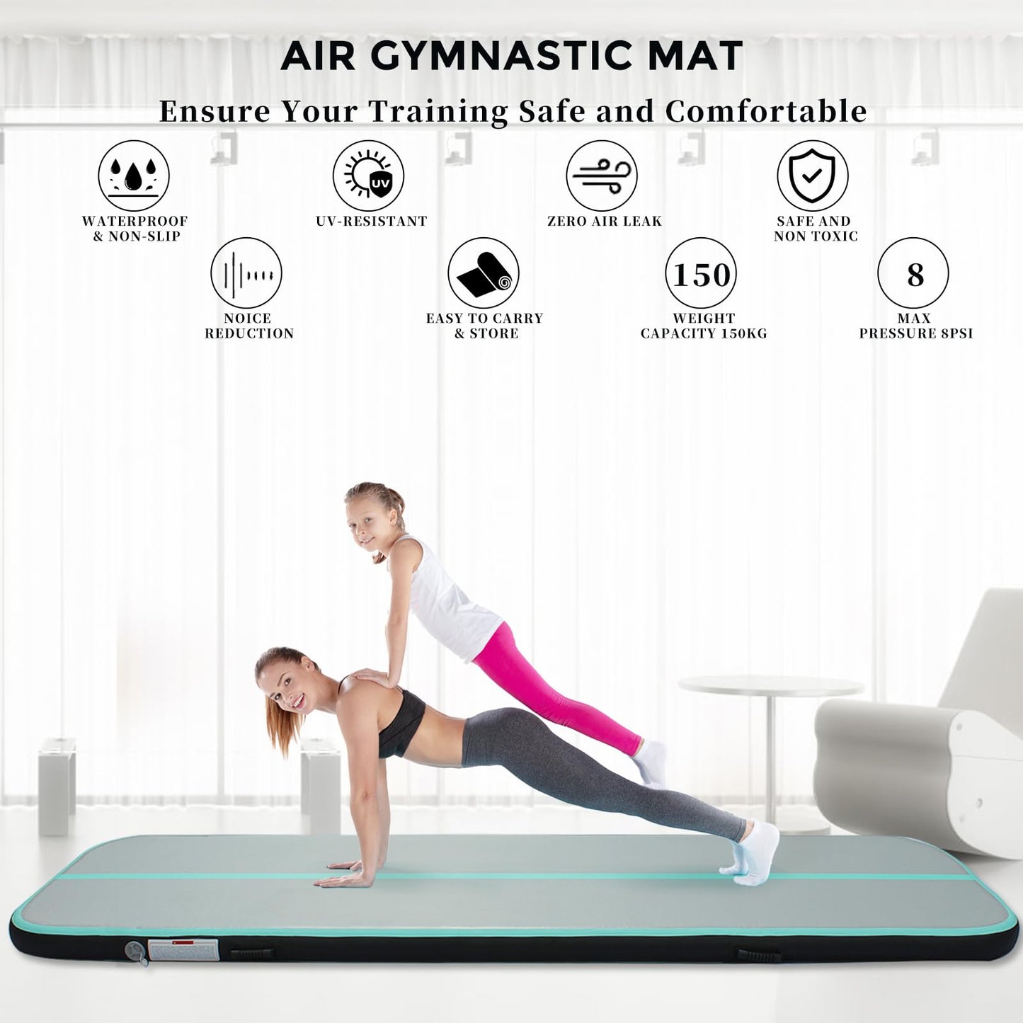 Air Track, Gymnastics Mat 3/4/5/6m Inflatable Tumbling Mats with Pump Training Fitness Yoga Mat for Home Outdoor