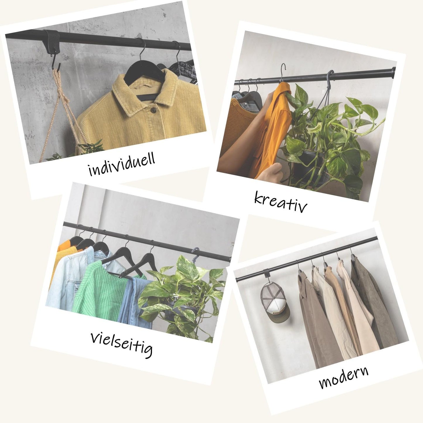RSR Hangers clothes rail wardrobe industrial design for corner wall ceiling L shape | Width 100 cm x height 50 cm | Clothes rail | Dressing room | Bedroom | Wardrobe | Walk-in closet