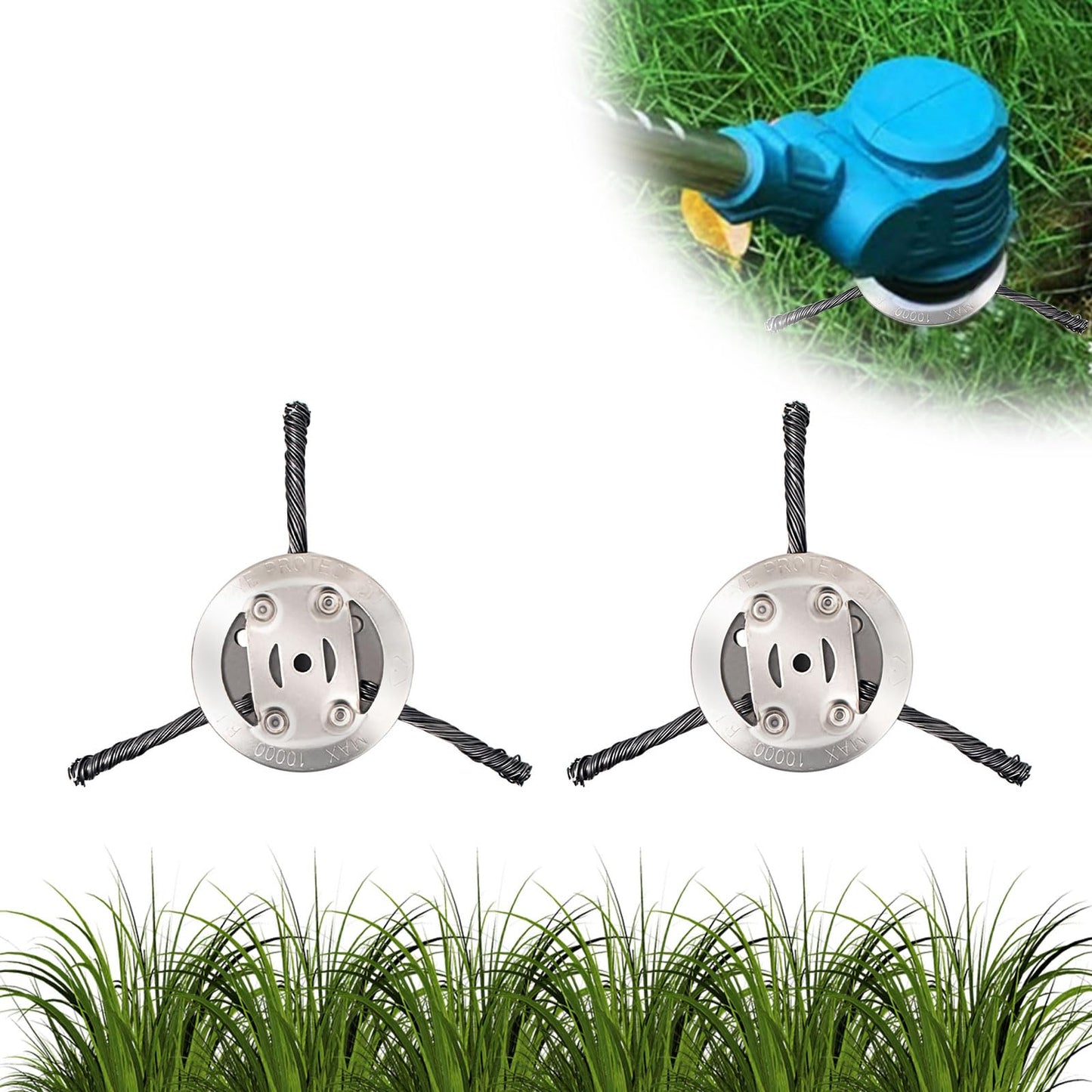 Ellxen 2 Pieces Steel Wire Grass Trimmer Head, Cutter Weed Trimmer Wire Blade for Garden Grass Trimmer Head Lawn Mower Electric Tool (3 Heads)