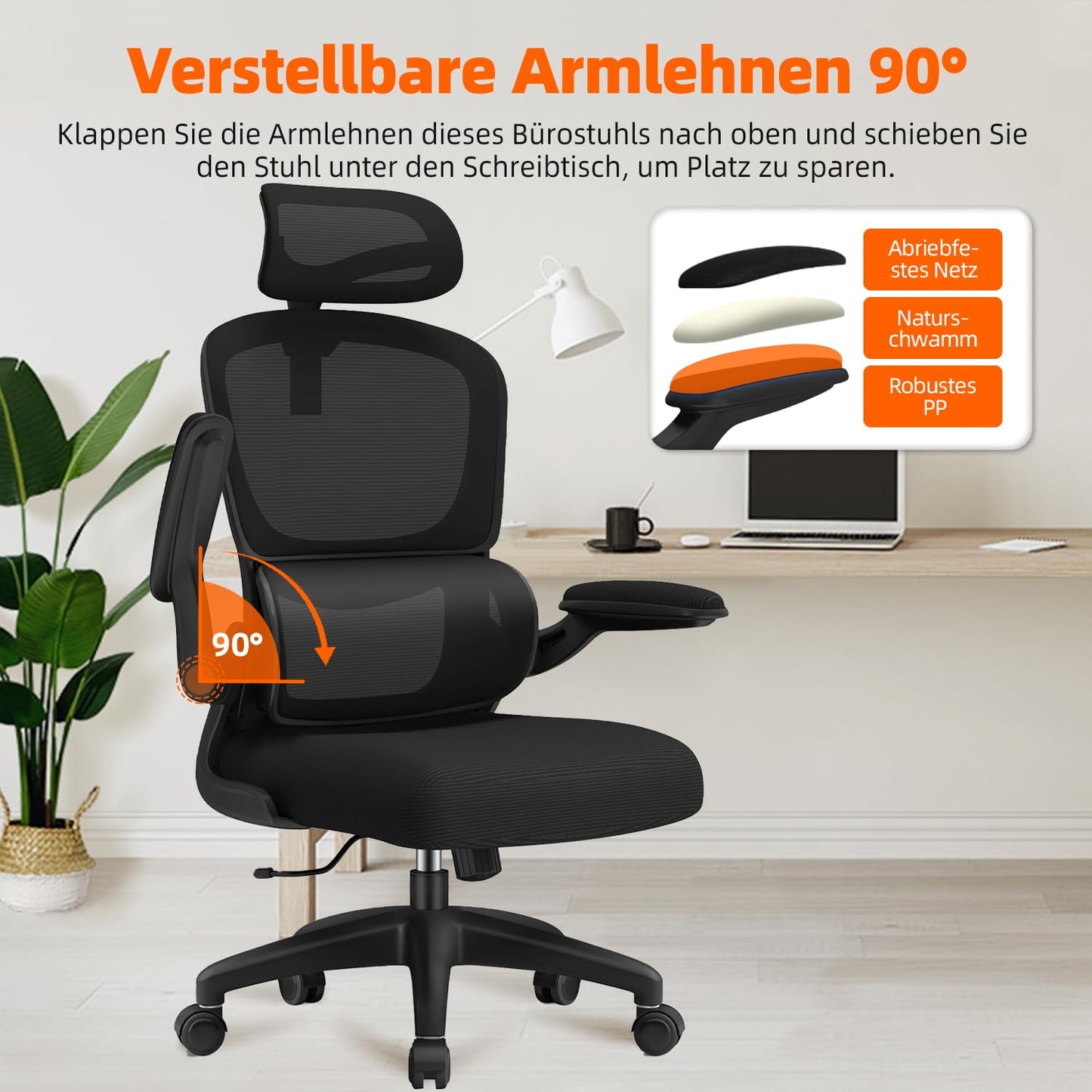 Aiidoits office chair, Ergonomic Office Chair with Adjustable Headrest, Lumbar Support, and Folding Armrests, Executive Chair 150kg, Ergonomic Chair Rocking function up to 135°.