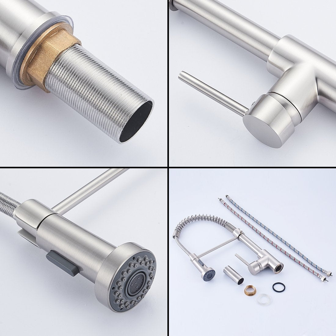 Aimadi kitchen faucet mixer tap kitchen faucet spiral spring faucet kitchen sink dish rinse sink faucet single lever mixer pull-out brushed nickel.