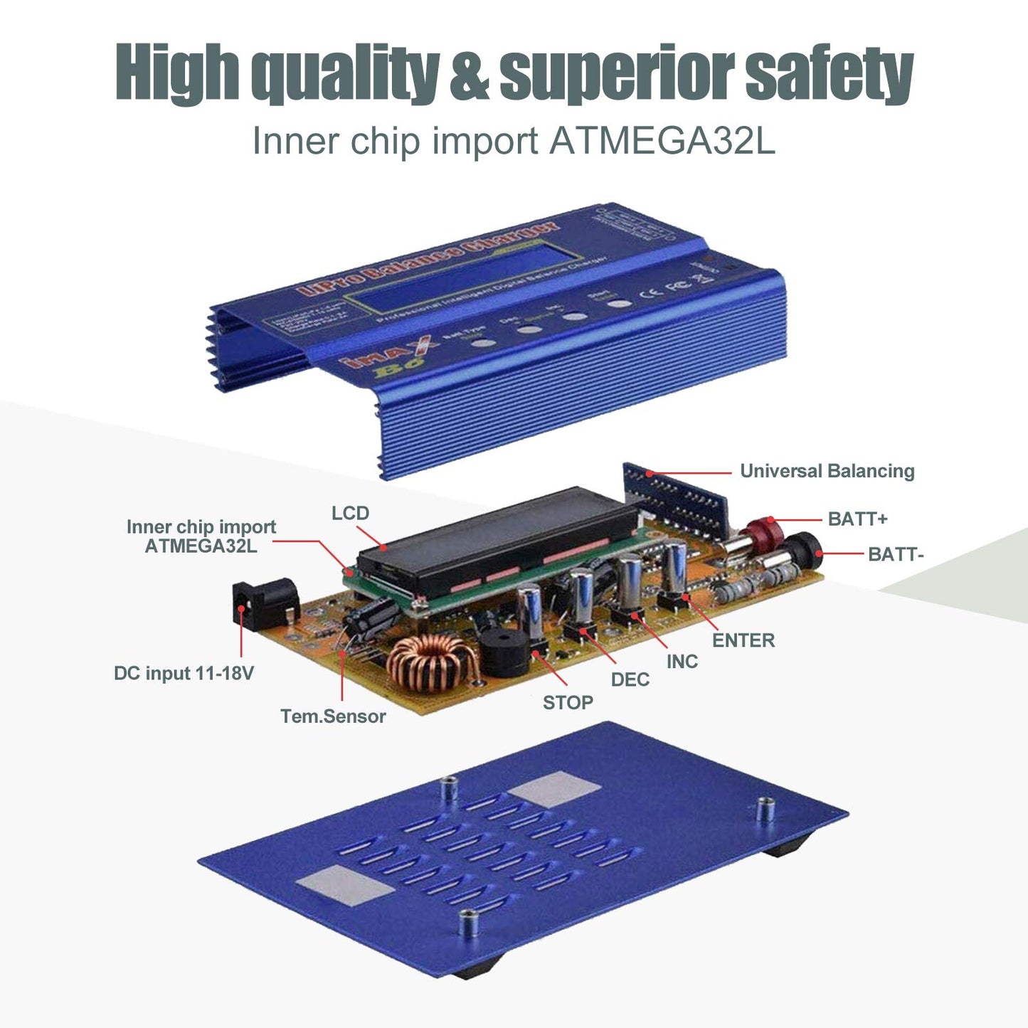 Lipo charger, 80W lipo charger balancer, 6A balance high power charger, for LiPo/Li-Ion/Life (1-6S), NiMH/NiCd (1-15S), RC hobby charger LED with power supply.