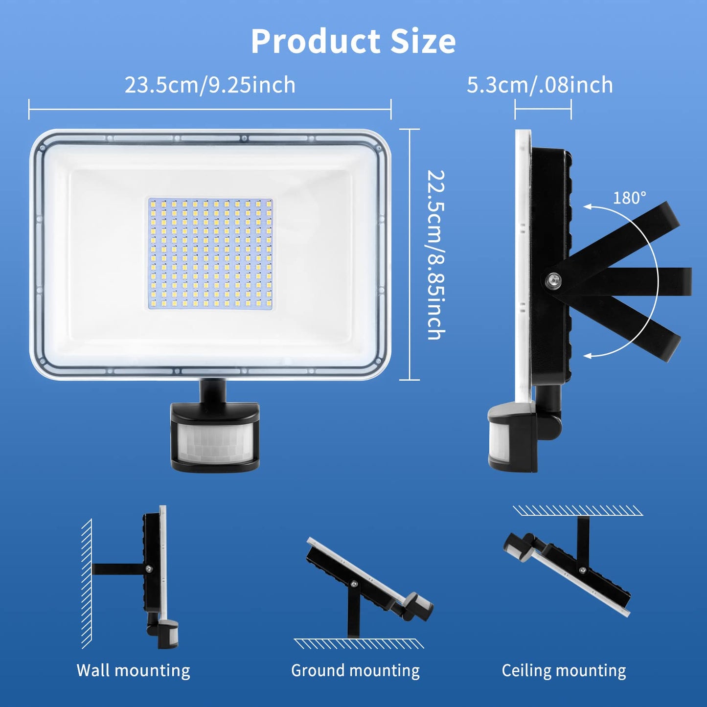 100 watt LED spotlight outdoor light with motion sensor 8000LM 6000K-6500K spotlight white floodlight dimmable outdoor spotlight with remote control IP67 waterproof floodlight for garden garage