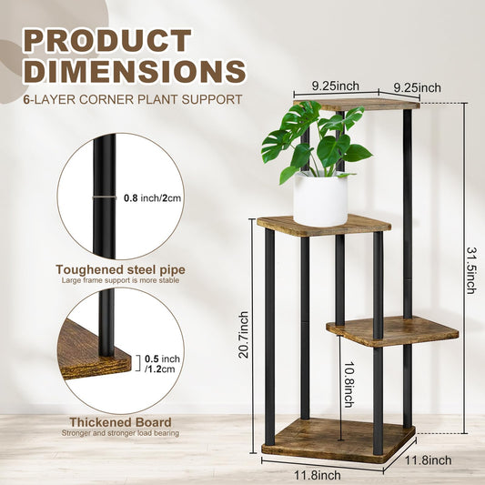 YOCOMEY 4-Tier Wooden Flower Rack Plant Stand, Multi-layer Flower Shelf Plant Shelf Flower Bench Flower Stairs Plant Stairs Display Rack for Indoor Garden Balcony Decor (Black)