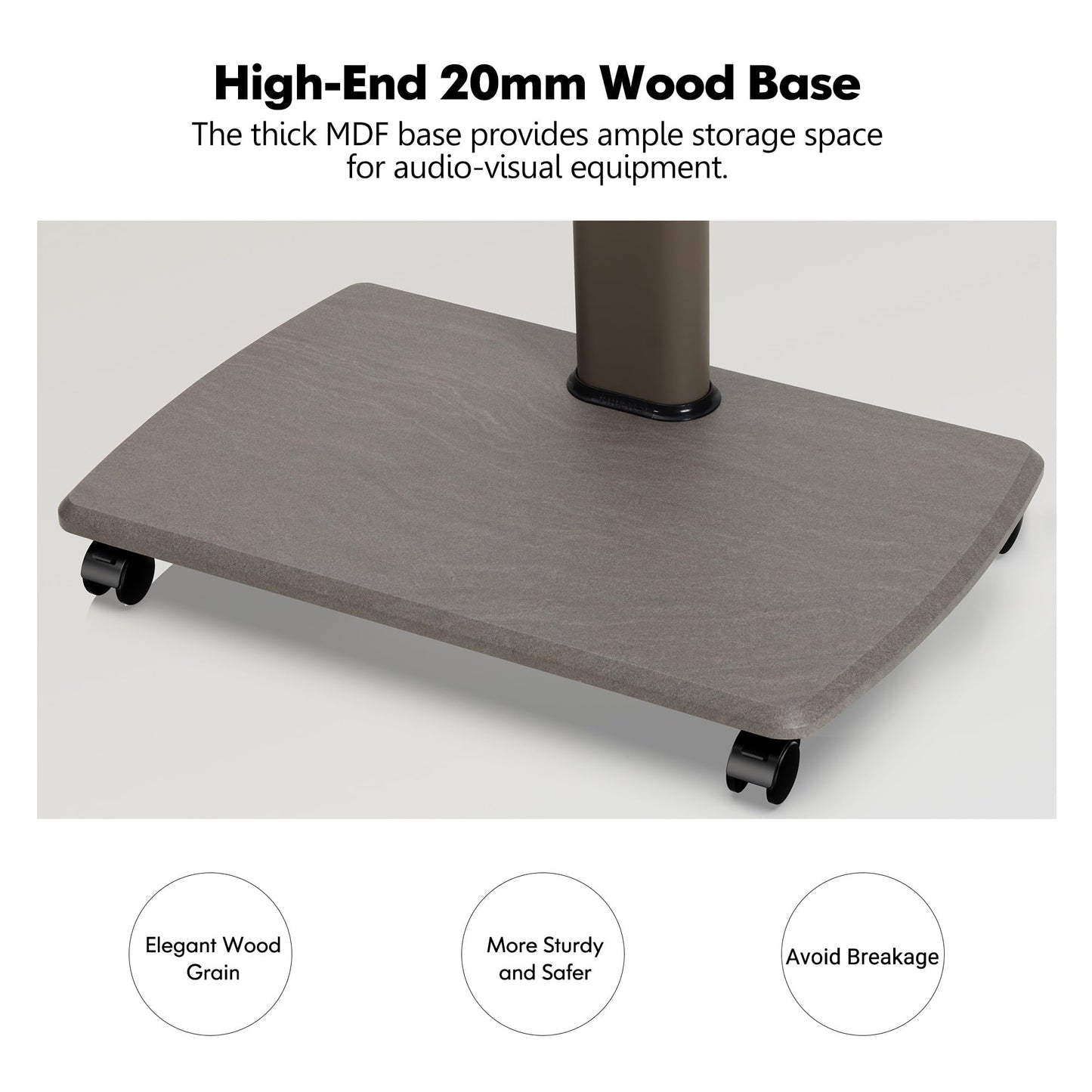 FITUEYES TV Floor Stand with Wooden Shelf TV Base TV Stand TV Stand with Wheels height adjustable swivel for 32 to 70 inch flat screen up to 40kg. Max. VESA. 400 * 600