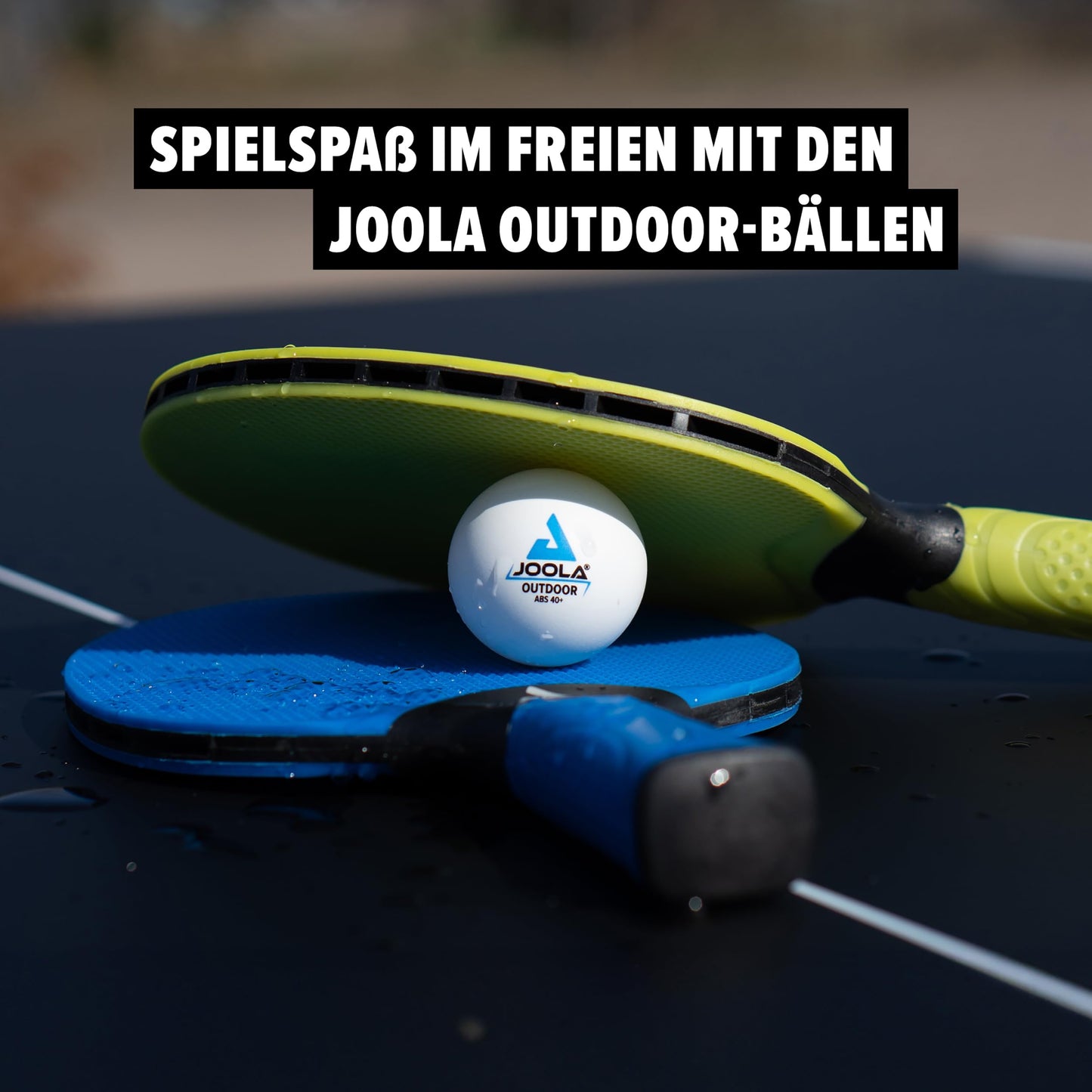 JOOLA Table Tennis Set Vivid Outdoor 2 Table Tennis Rackets + 3 Table Tennis Balls + Table Tennis Cover, Lime/blue, 6 pieces