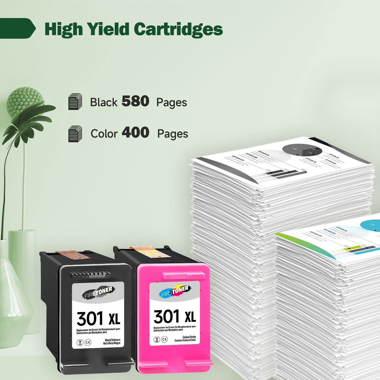 301 Ink Cartridge Multipack, 301XL Black and Color Replacement for HP 301, compatible with HP Envy 4500 4502 5530 5532, Deskjet 1000 1050 1510 2510 2540 3050, OfficeJet 3830 3834 4655 5220