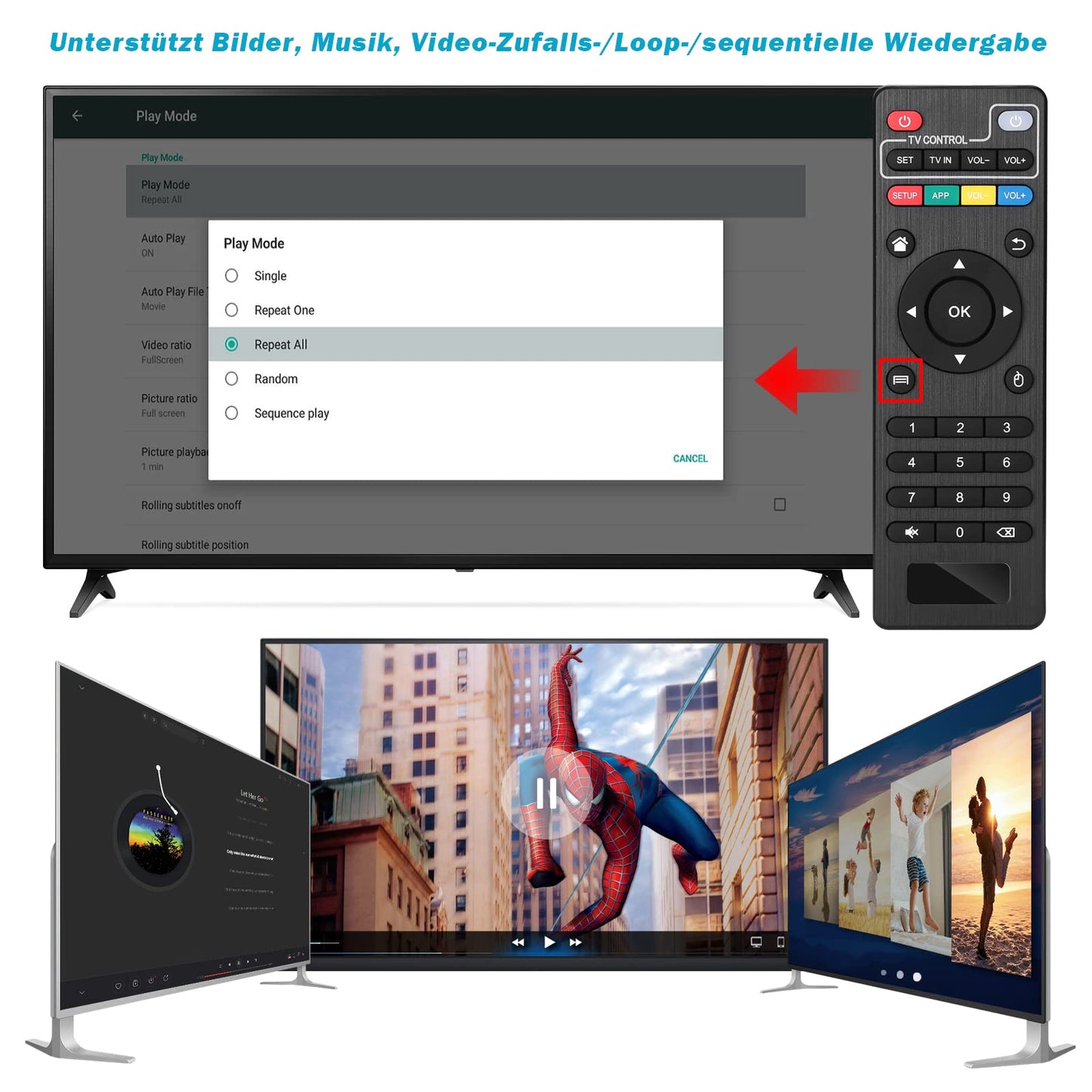 AGPTEK 4K@60hz MP4 Media Player supports 8TB HDD/256G USB Drive/SD Card with HDMI/AV Output for HDTV/PPT MKV AVI MP4 H.265. Features include ad insertion, subtitles/timing, and keyboard control.
