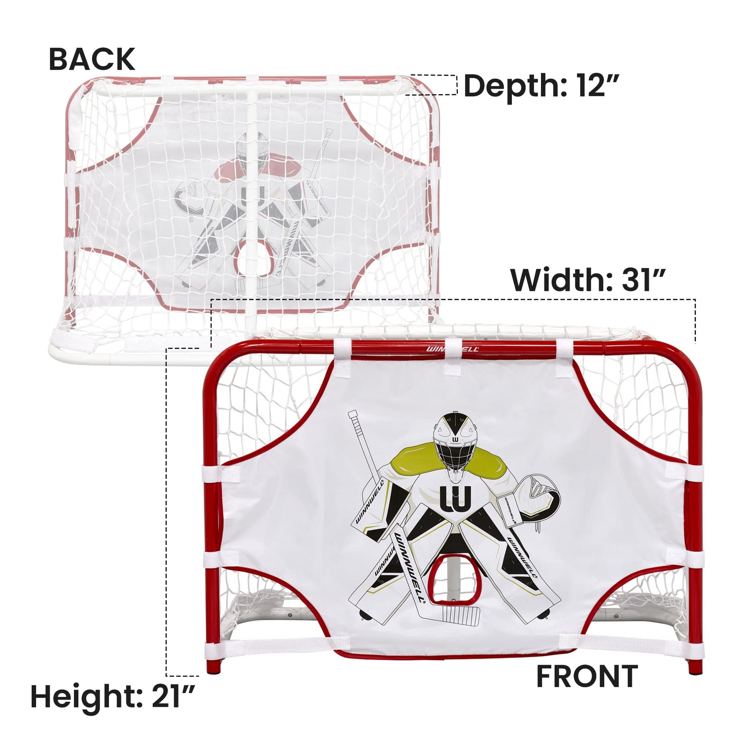 Winnwell Mini Hockey Set 31" - Metal Goal with Net, 2 Sticks, 1 Ball, 1 Target Board, Multicolor